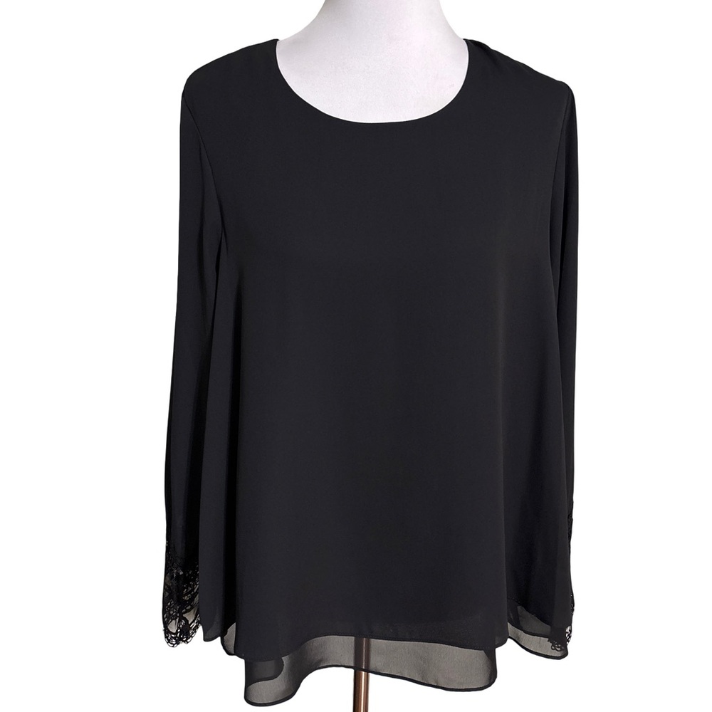 Investments Black Blouse with Lace Detail